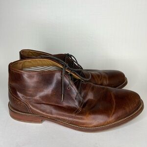 J. Shoes Monarch Brown Leather Lace-Up Plain Toe Shoes Chukka Boots Men Sz 11.5